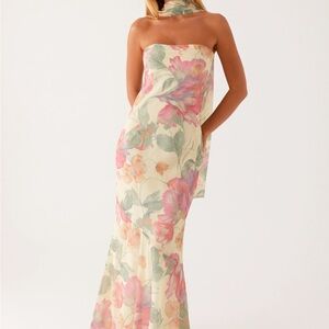 Peppermayo Strapless Floral Dress in Pink and Green